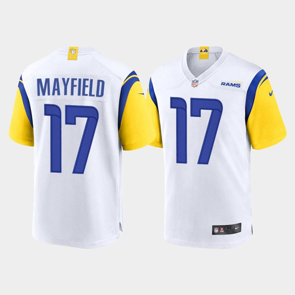 Men's White Los Angeles Rams #17 Baker Mayfield Stitched Game Jersey